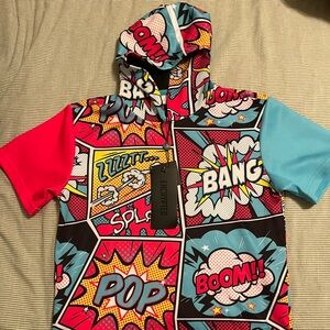Comic Print Short Sleeve Hoodie